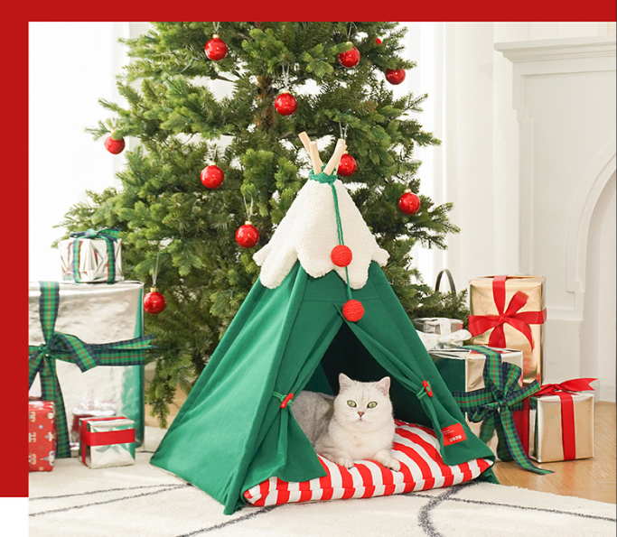 Snowy Snuggle Christmas Teepee: Pet Tent - Chrismas Edition