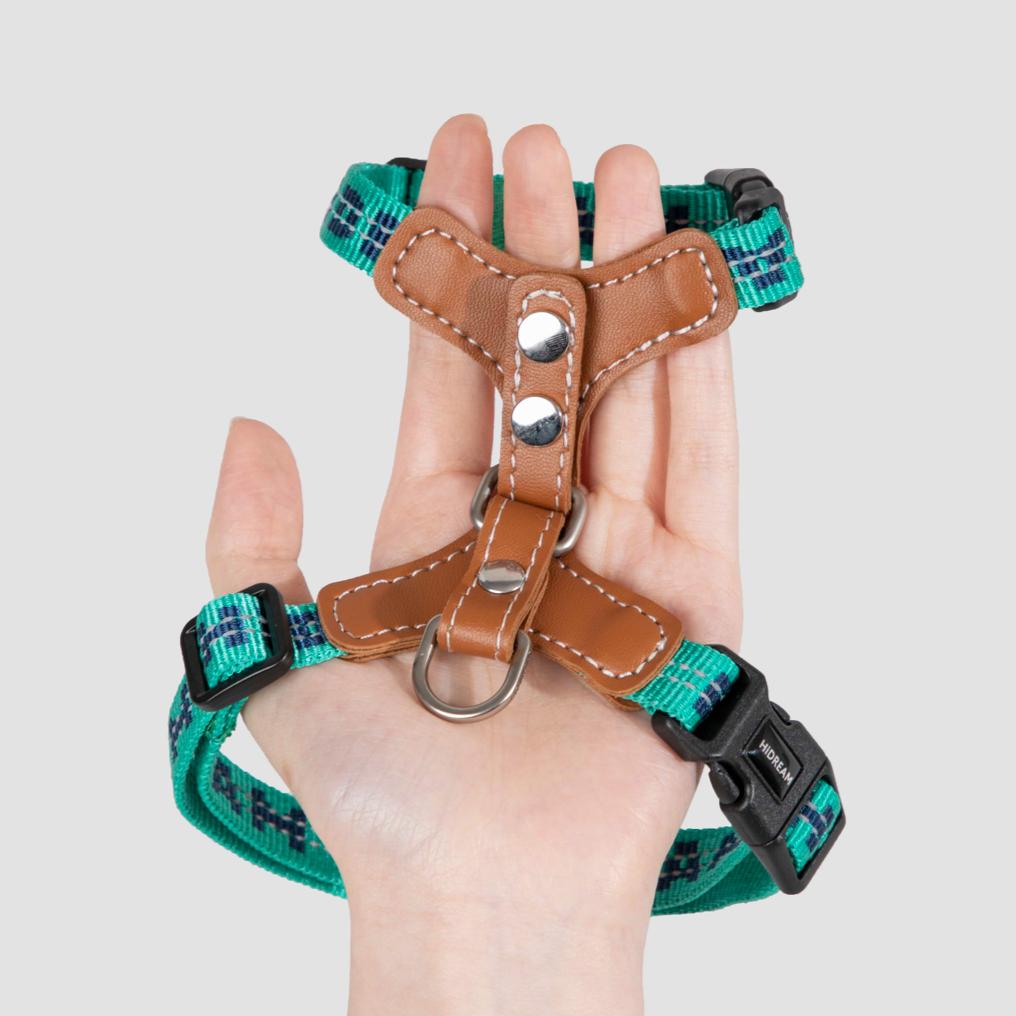 Reflective Travel Leather Cat Harness and Leash Set