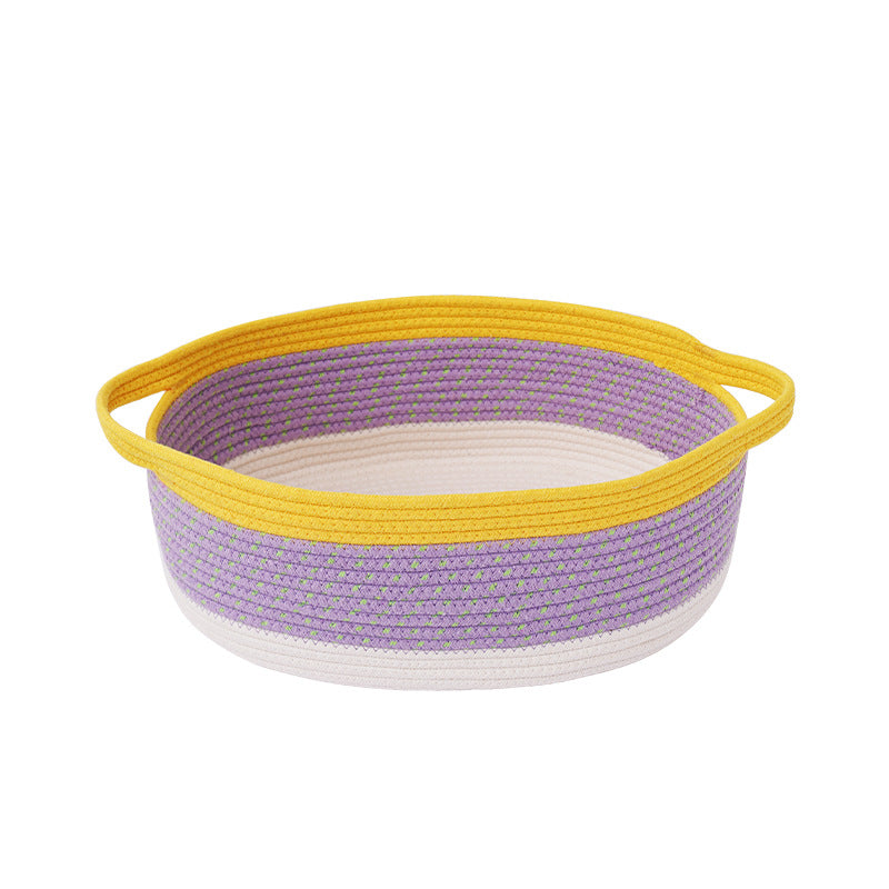 ZEZE Handwoven Cotton Rope Pet Basket Bed