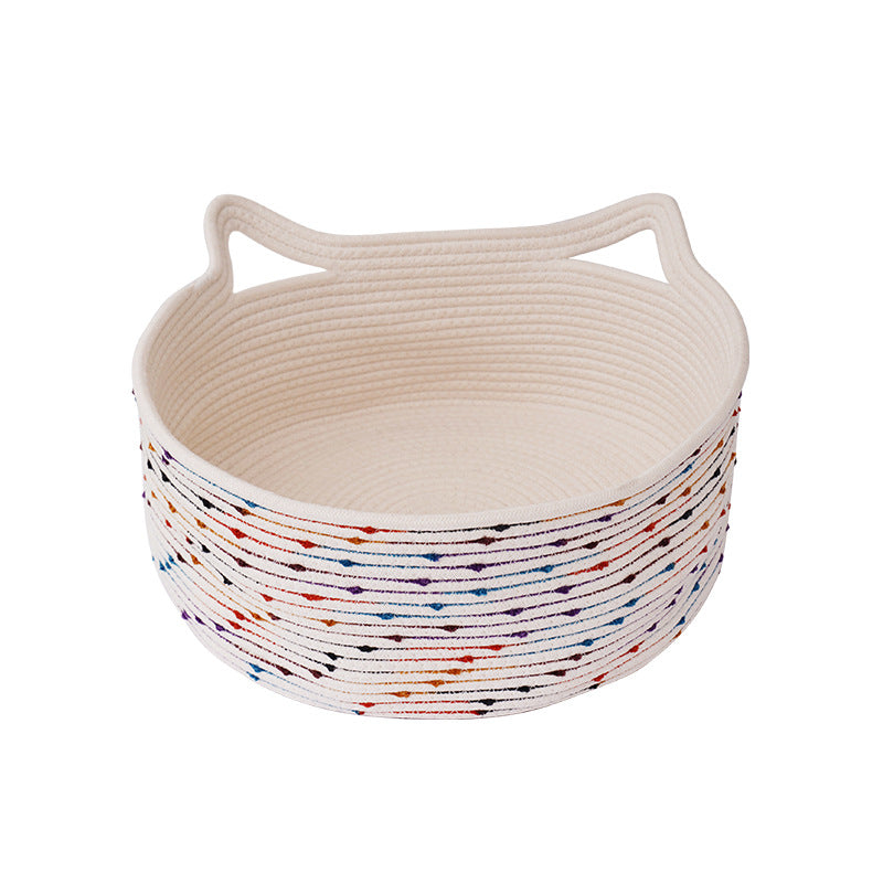 ZEZE Handwoven Cotton Rope Pet Basket Bed