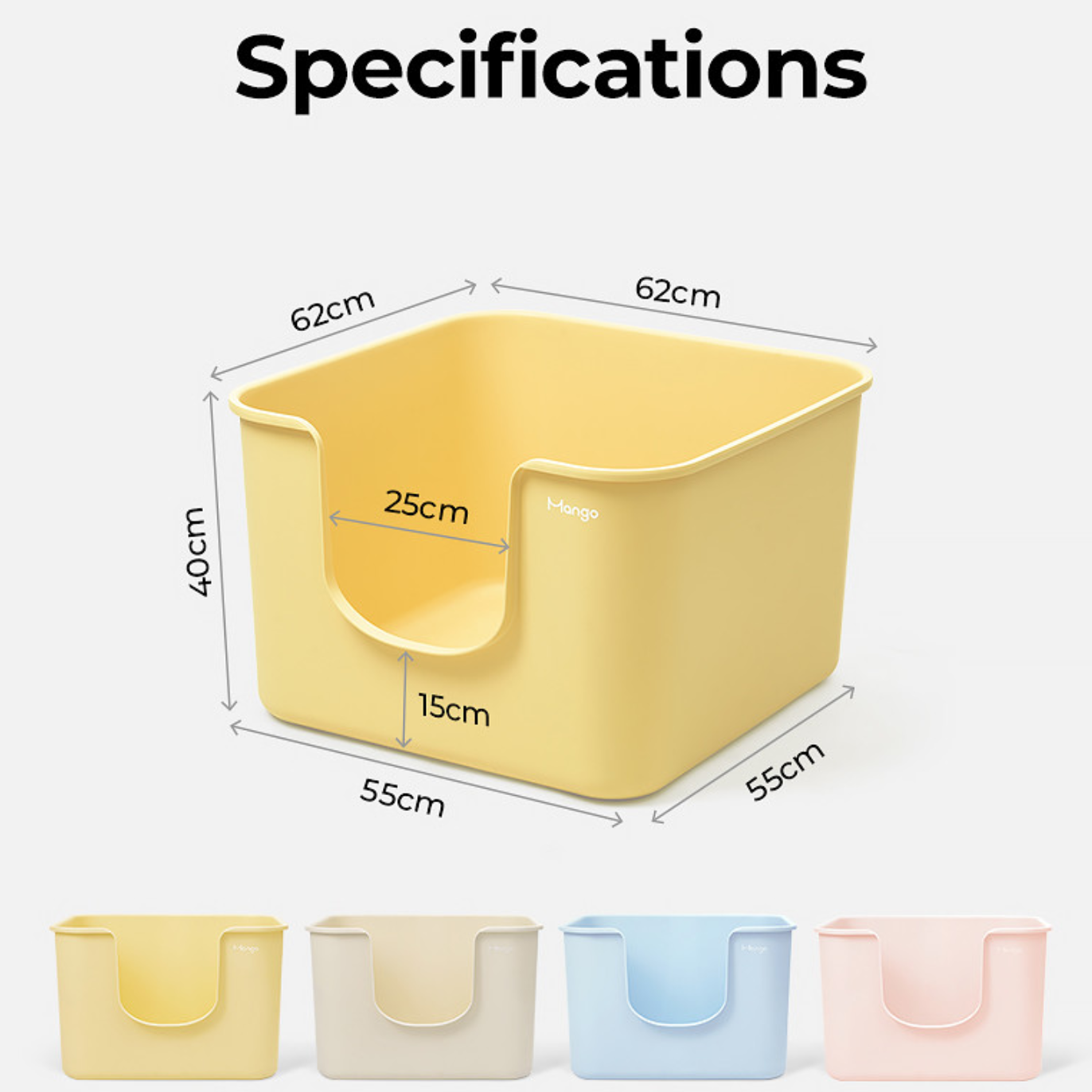 MANGO Spacious Ultra-light Splash-Proof Square Litter Box