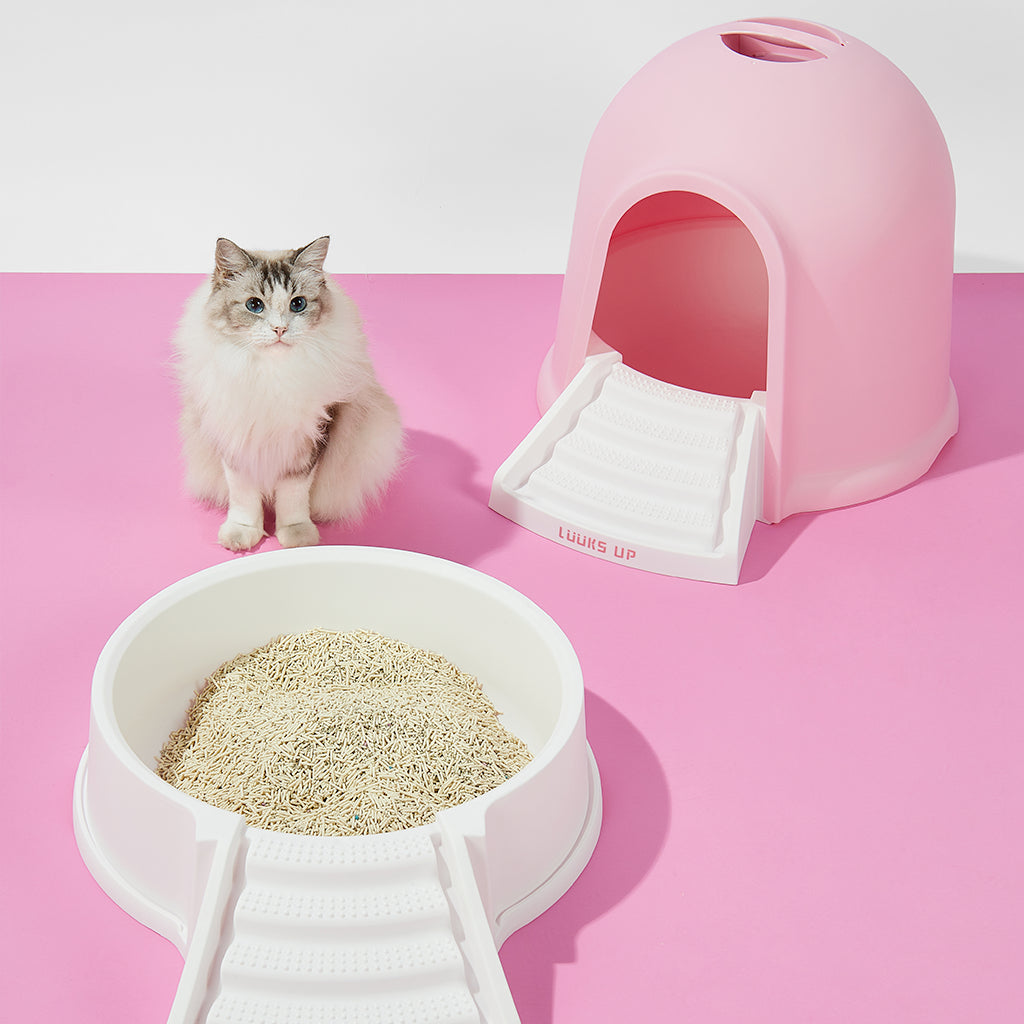 LUUKS UP Dual-Use Big Cabin Cat Litter Box & Kitty House
