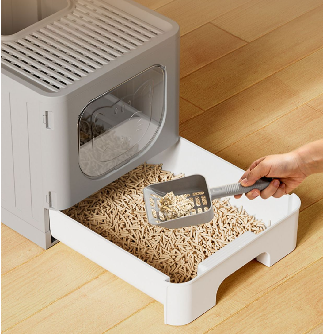 Large Foldable Anti-Splashing Enclosed Cat Drawer Litter Box