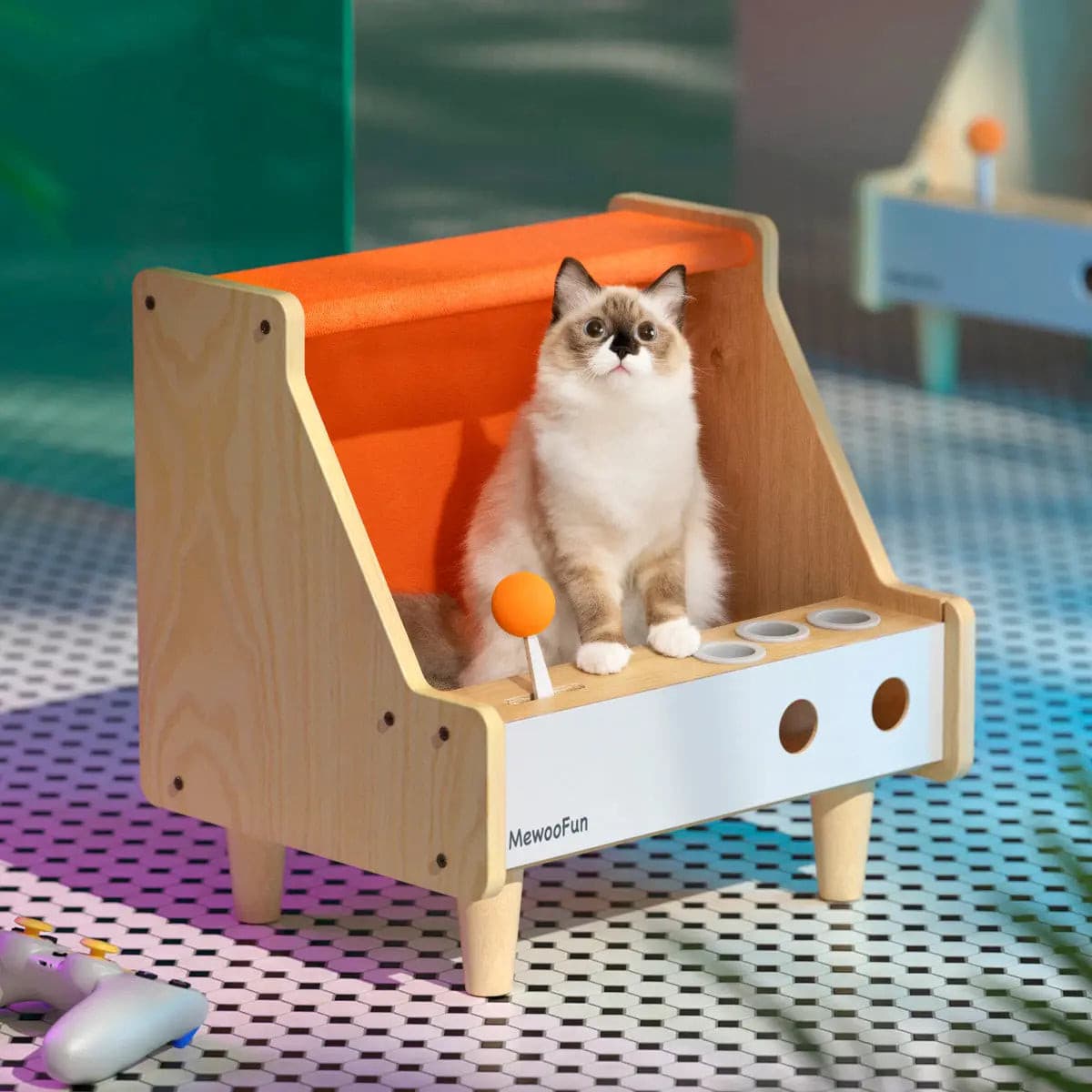 SupermarCat Multi-function Gmae Machine Cat Indoor Wooden House with Toy Scratcher MewooFun